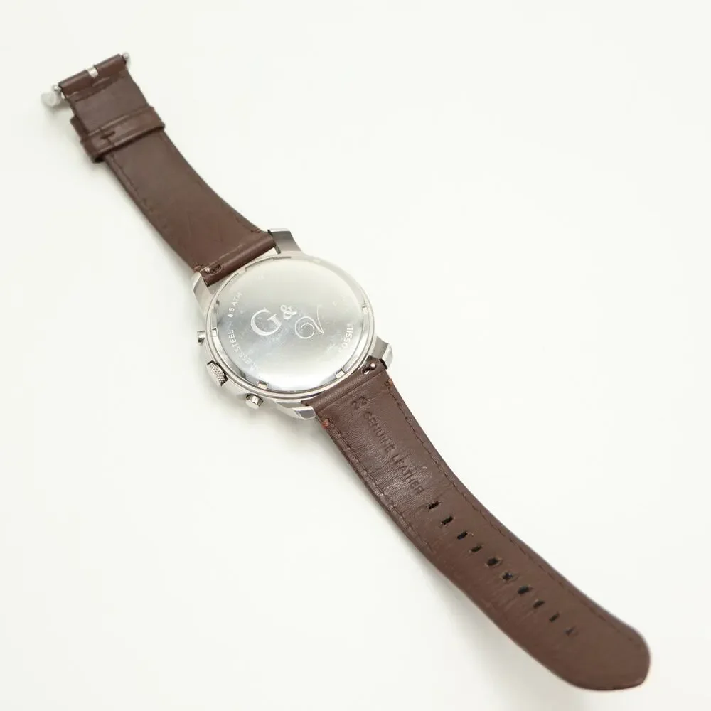 Fossil Grant Beige 44mm Chronograph Watch Brown Leather FS-4735 w New Battery